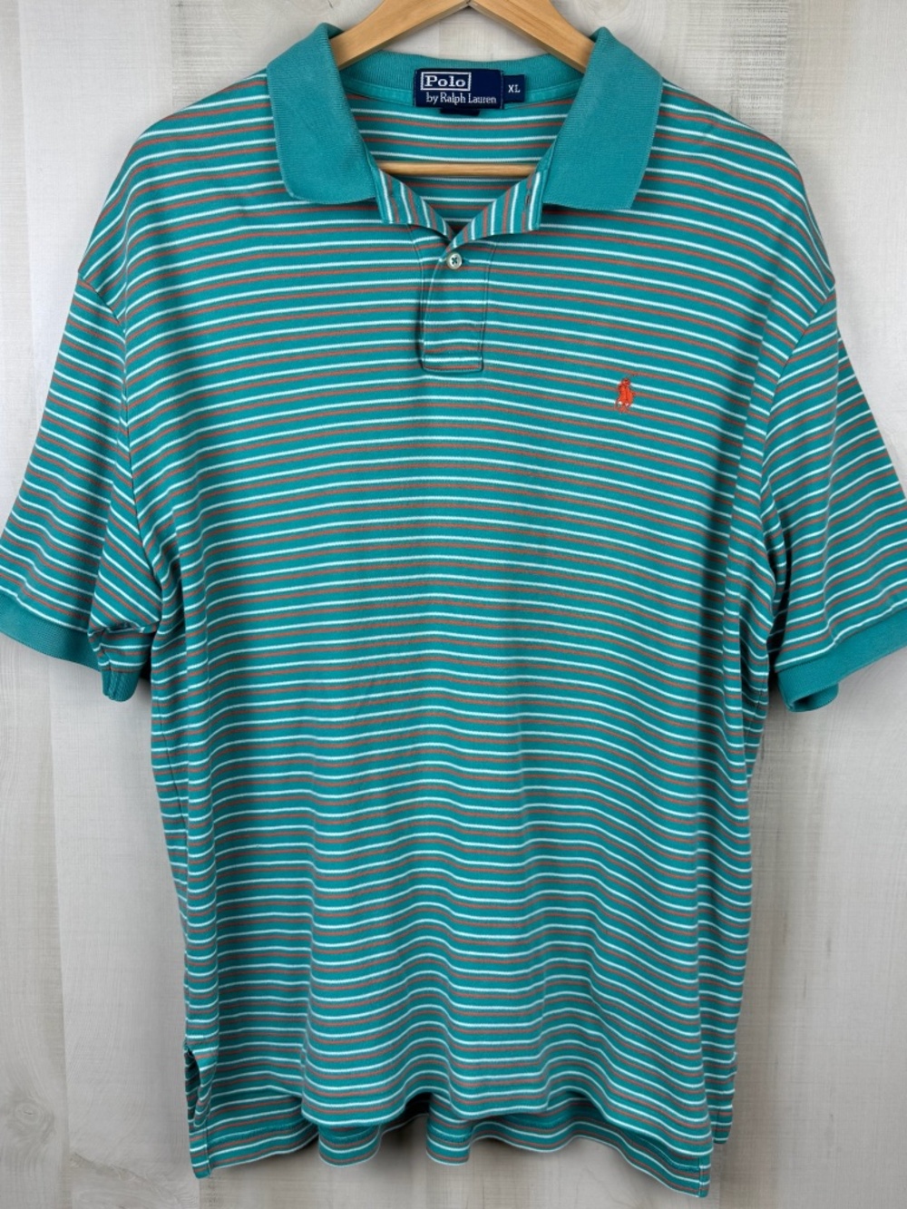 VTG 1980s Polo Ralph Lauren Men’s Short Sleeve Polo Shirt Turquoise Striped XL